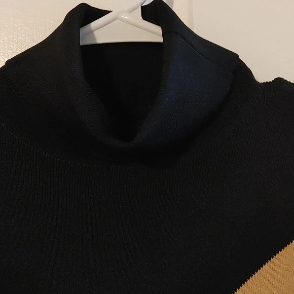 Retro Black and Tan Cowl Neck Sweater Women's Medium (runs Small) Bodycon Y2K - Picture 3 of 6